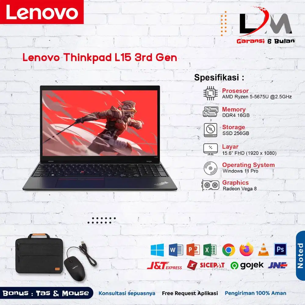 Lenovo Thinkpad L15 G3 AMD Ryzen 5 Ram 16GB SSD 256GB 15.6 FHD Mulus