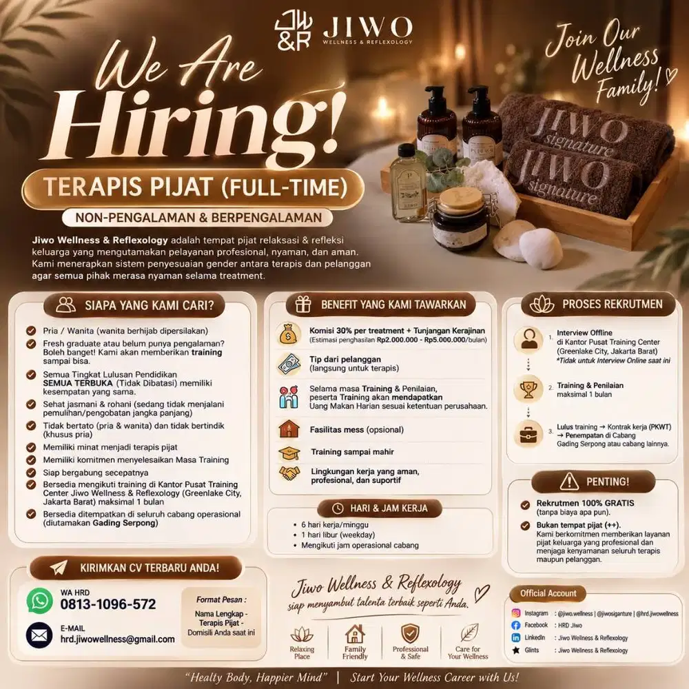 Lowongan Kerja Non-Pengalaman - Terapis Pijat (Gading Serpong)