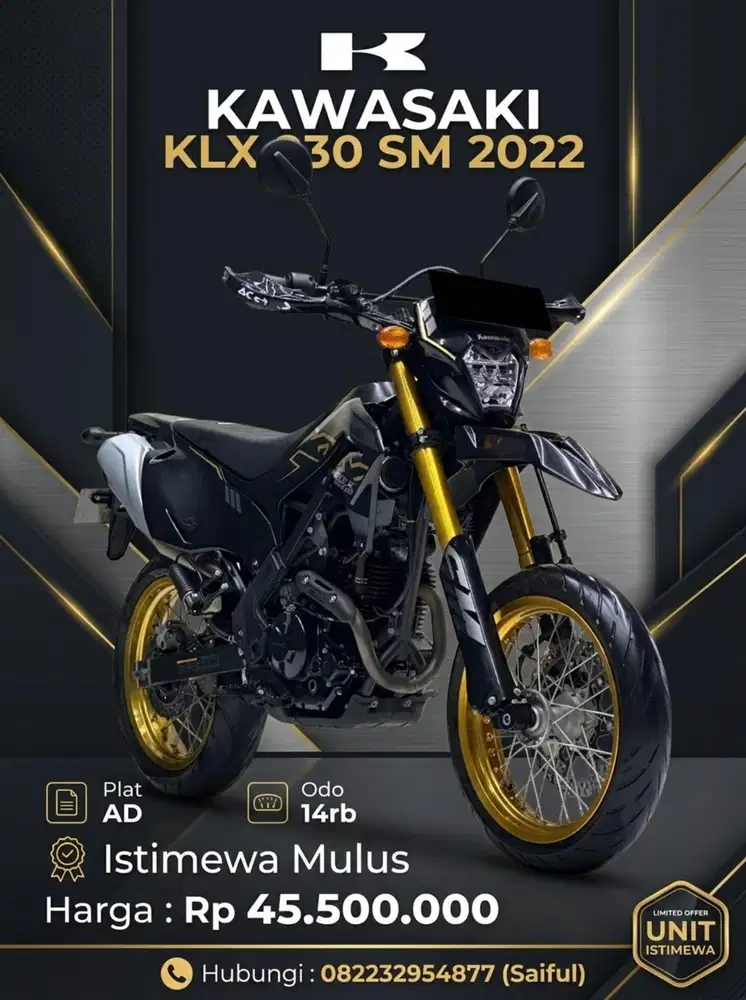 Perfect Condition!!Kawasaki Klx 230 sm 2022 Plat AD Mulus-Mustika