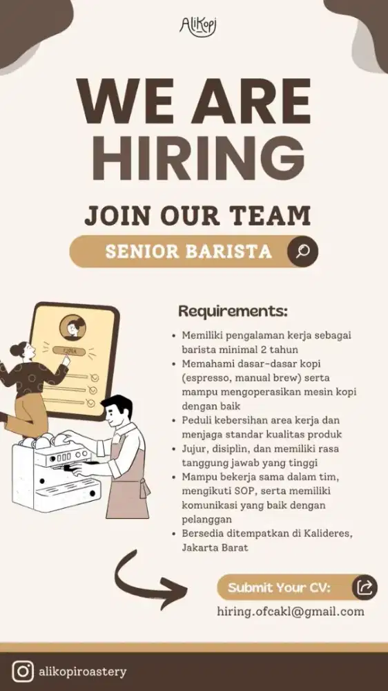 Senior Barista  pengalaman 2-3 tahun