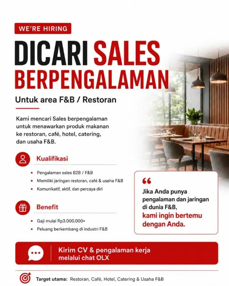 SALES BERPENGALAMAN UTK F&B