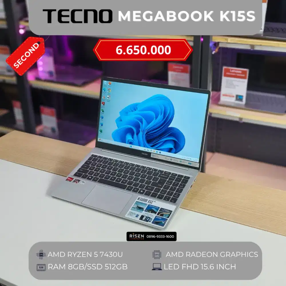 TECNO MEGABOOK K15S AMD Ryzen 5 7430U RAM 8GB SSD 512GB FHD 15,6Inch