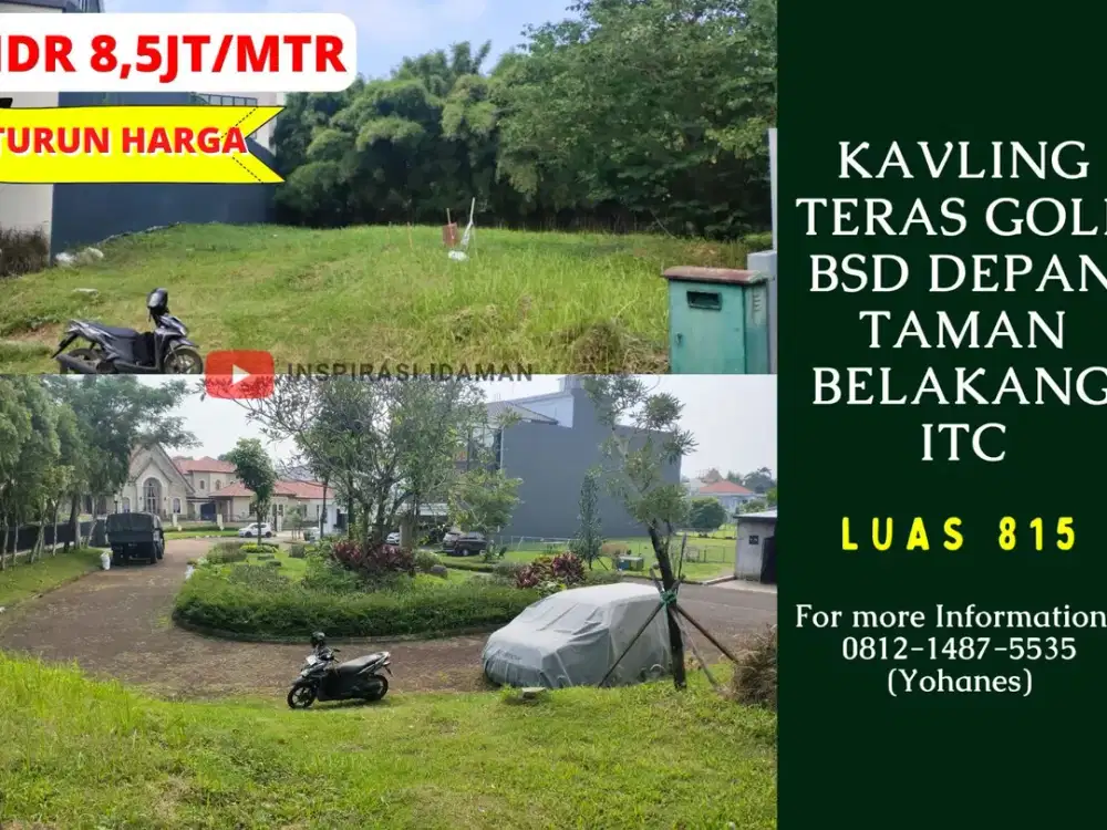 Kavling 815mtr Teras Golf BSD depan Taman belakang ITC