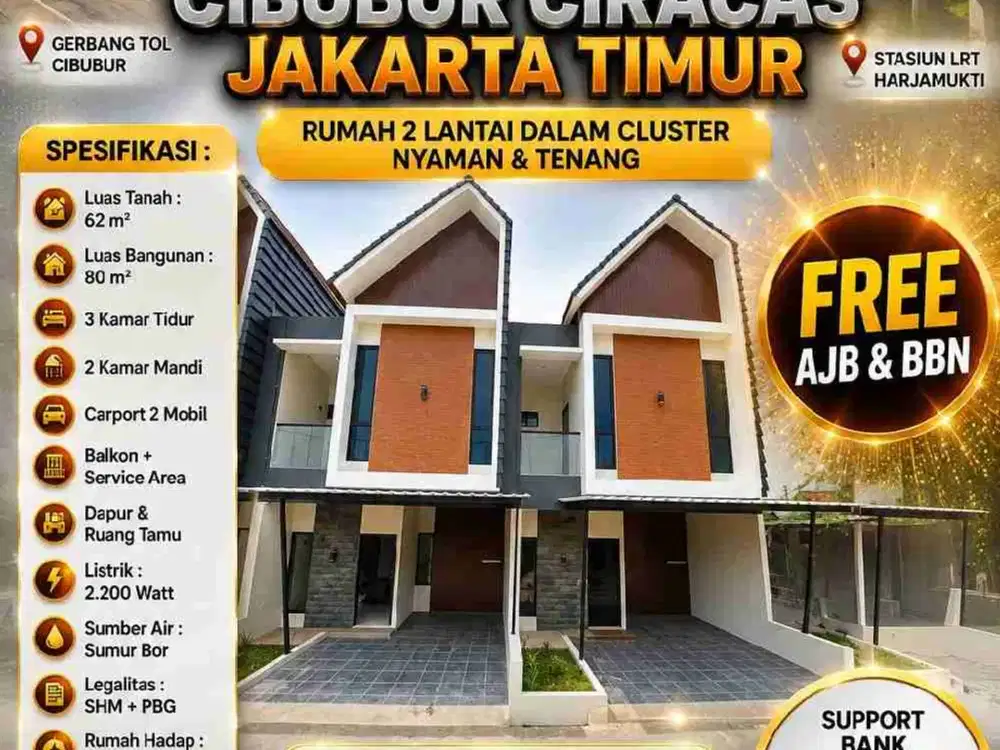 DIJUAL CEPAT 2 UNIT TERAKHIR CIBUBUR CIRACAS HARGA PROMO 1,05 MILIAR