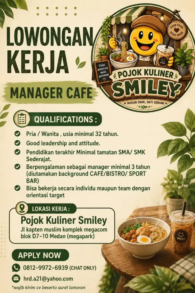 Dibutuhkan manager cafe / sport bar / bistro