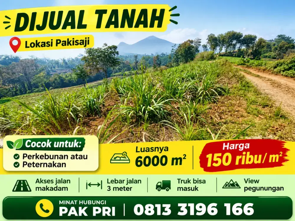 Dijual Tanah Prospektif 6000 m2 Pakisaji Malang View Gunung Akses Truk Masuk