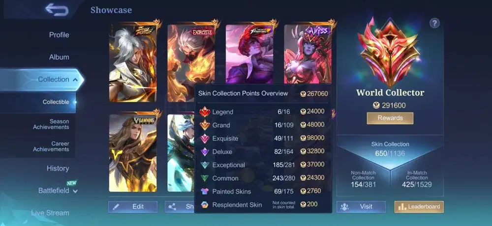Akun mobile legends Sultan dengan Skill