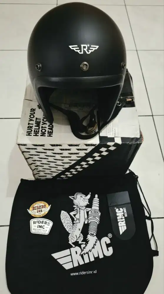 Jual Helm RIMC Helm Slim 500Tx Black Matte, Slim Half Face Retro SNI