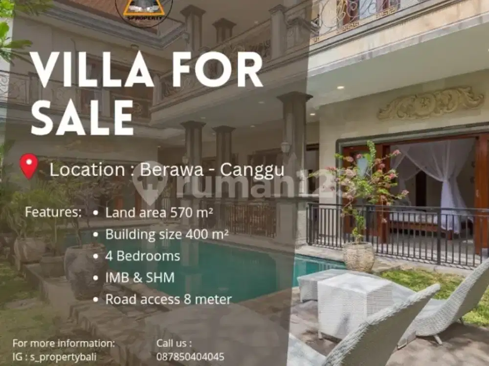 Dijual Villa Mewah Daerah Central Berawa Canggu Bali