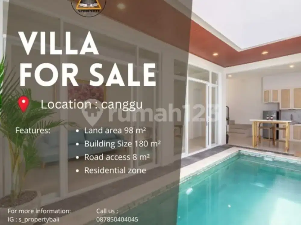 Dijual Villa Desain Modern Lokasi Strategis Daerah Canggu