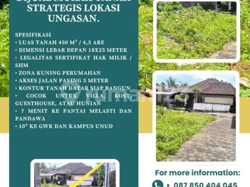 Dijual Murah Tanah Strategis Ungasan. Lokasi Hanya 20 Meter Dari Jalan Utama Goa Gong Ungasan, Kuta Selatan, Badung, Bali