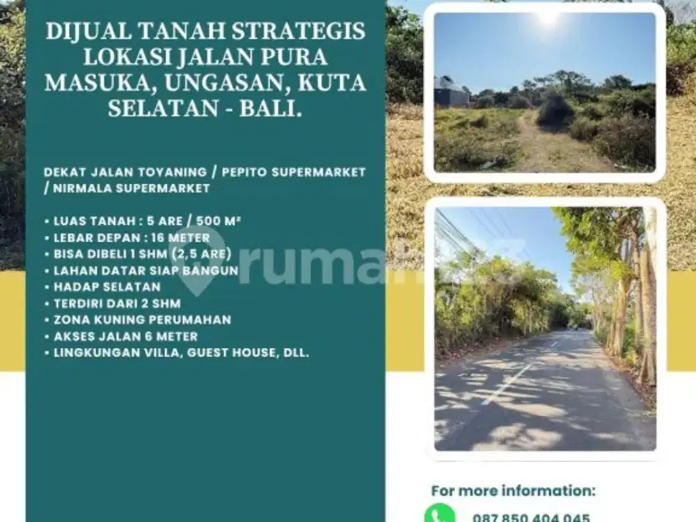 Dijual Tanah Strategis Lokasi Jalan Pura Masuka, Ungasan, Kuta Selatan - Bali.