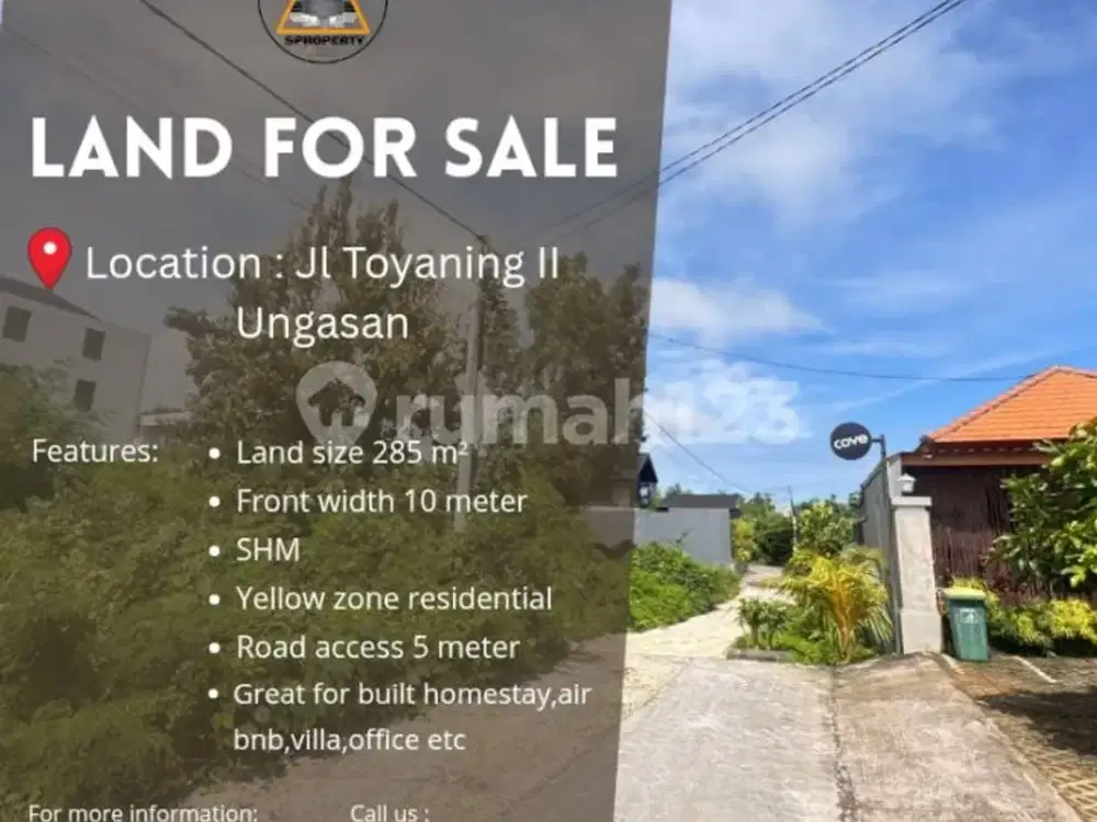 Dijual Tanah Jl. Toyaning Ungasan, Dekat Pecatu Indah Resort