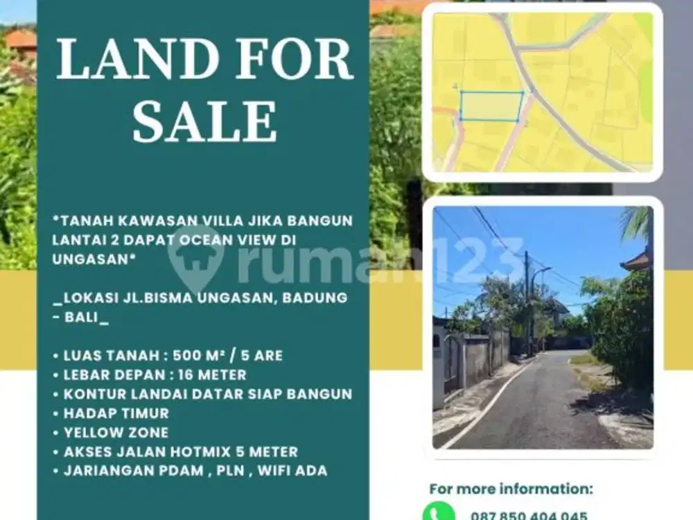 Dijual Tanah Kawasan Villa, jika Bangun Lantai 2 Dapat Ocean View di Ungasan