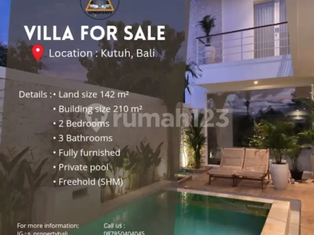 Dijual Villa Premium 2Br Design Modern Lokasi Kutuh