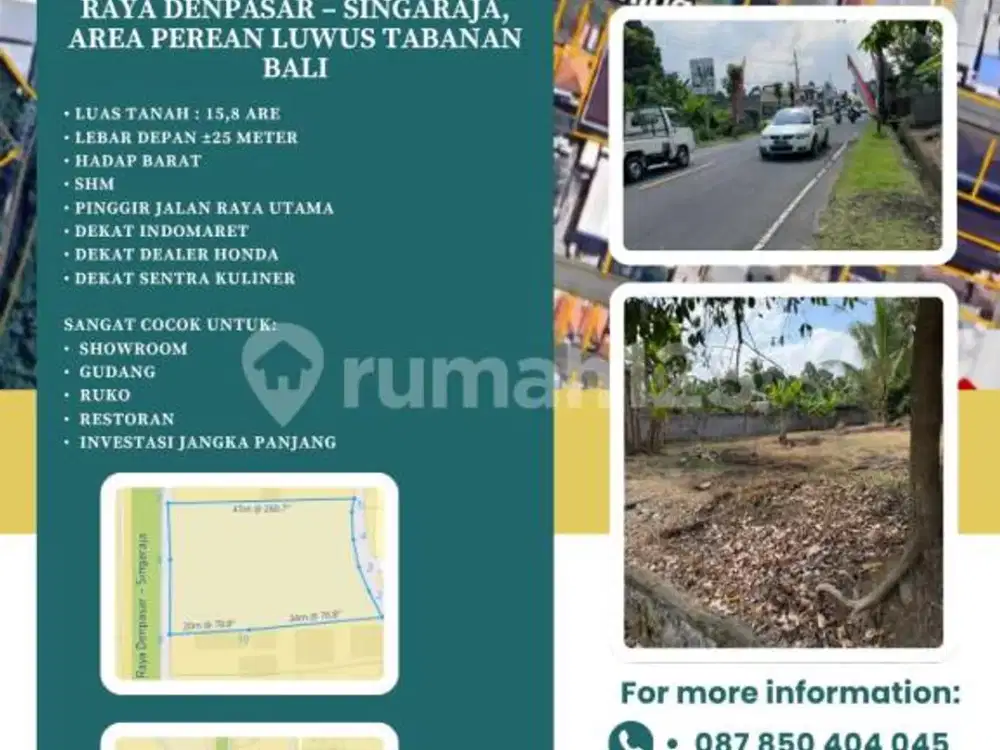 Dijual Tanah Strategis Jalan Raya Denpasar - Singaraja, Area Perean Luwus Tabanan Bali