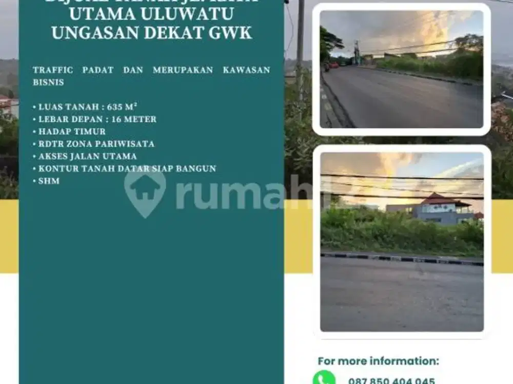 Dijual Tanah Jl. Raya Utama Uluwatu Ungasan Dekat Gwk