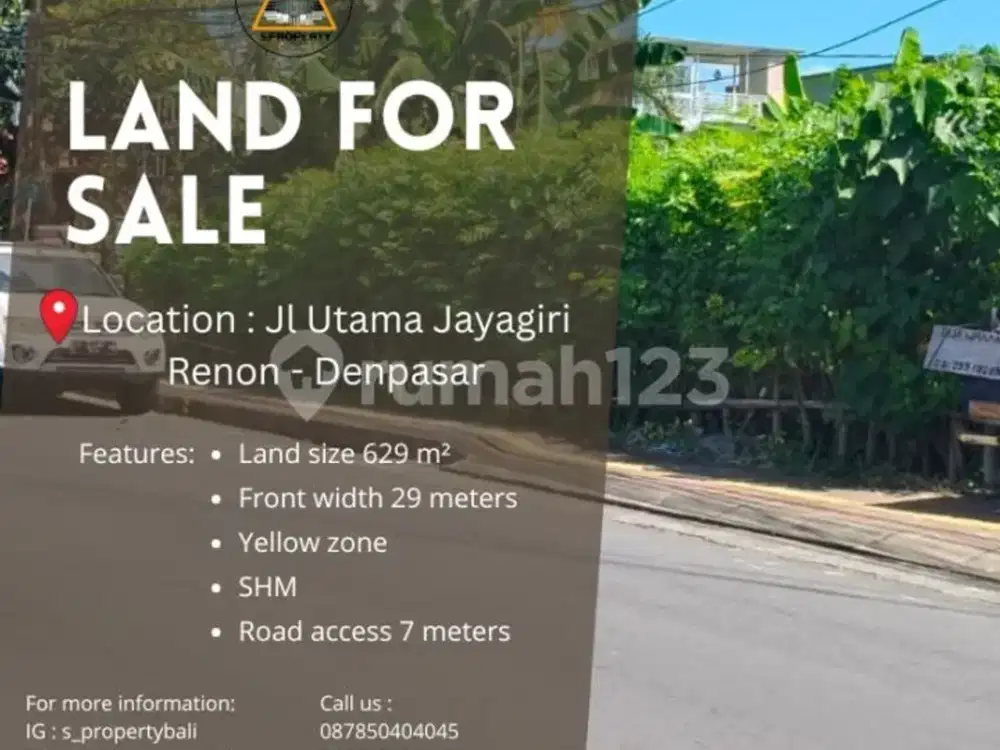Tanah Strategis Renon Denpasar 629M², SHM Siap Bangun