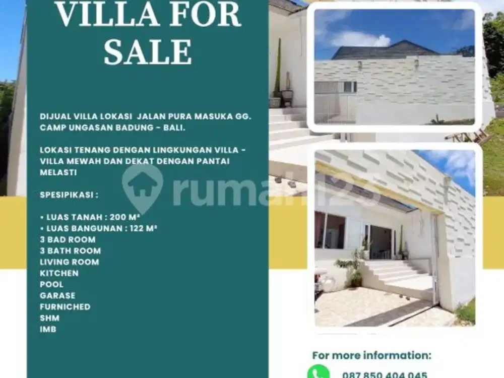 Dijual Villa Lokasi Jalan Pura Masuka Gg. Camp Ungasan Badung - Bali