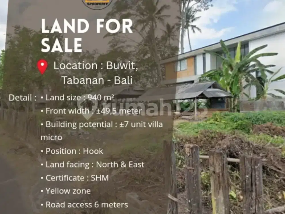 Tanah Pariwisata Lokasi Buwit Tabanan View Sawah Lingkungan Villa