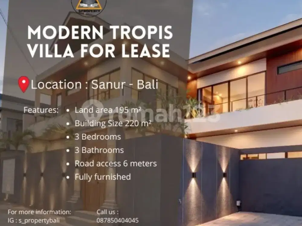 Modern Tropis Villa For Leasehold In Sanur Bali