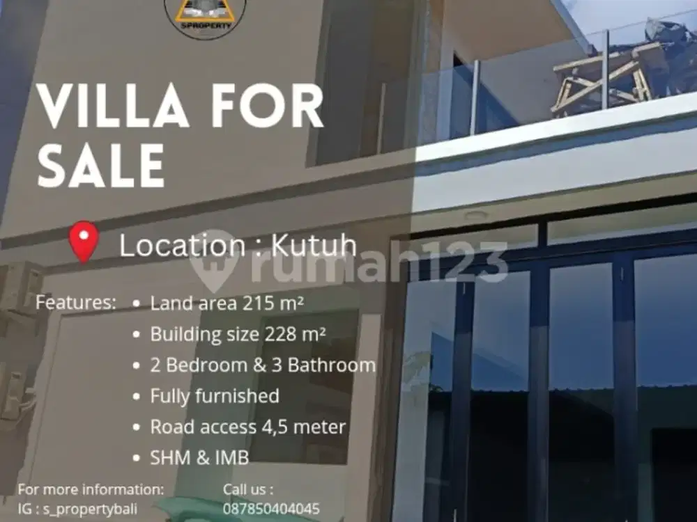 Dijual Villa 2 Lantai Plus Rooftop Lokasi Kutuh - Kuta Selatan