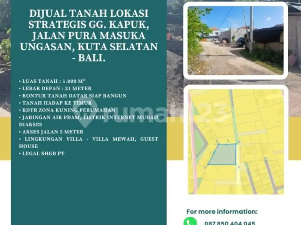 Dijual Tanah Lokasi Strategis Gg. Kapuk, Jalan Pura Masuka Ungasan, Kuta Selatan - Bali