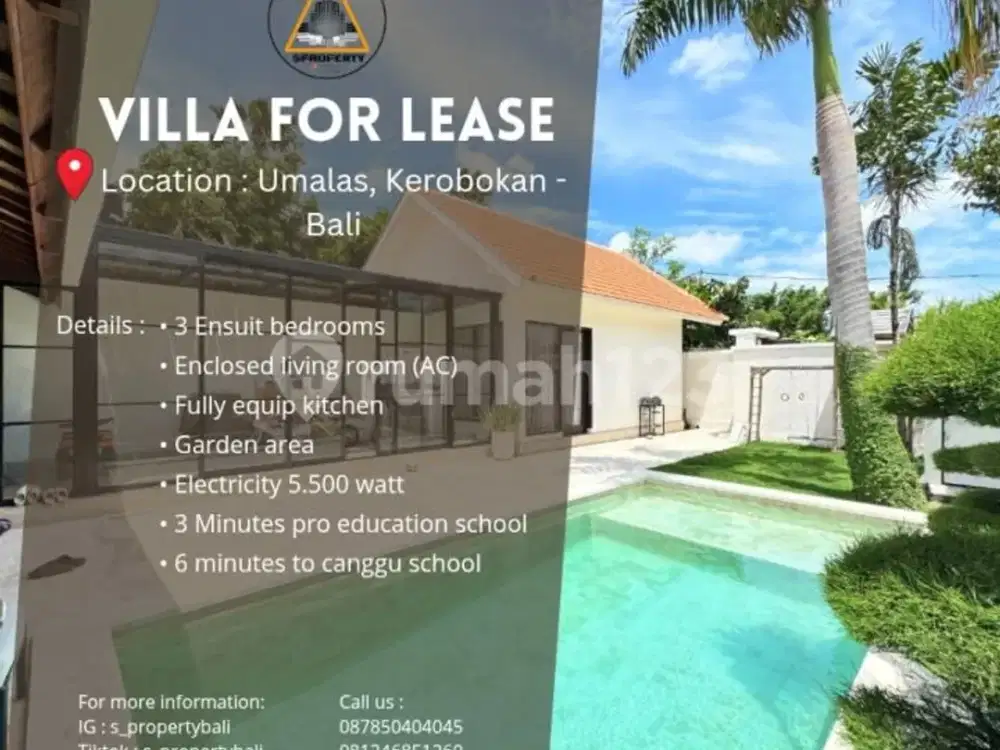 Villa Nyaman dengan Ruangan Tertutup Full ac Lokasi Umalas