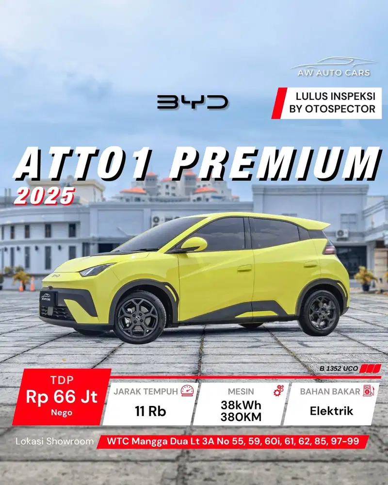 BYD Atto 1 Premium NIK 2025 Hijau Kuning non Dynamic 2026 Long Range
