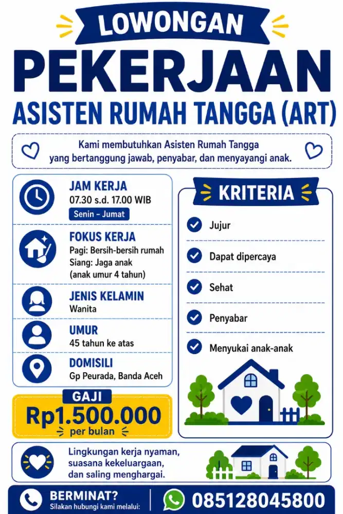 Dicari Asisten Rumah Tangga