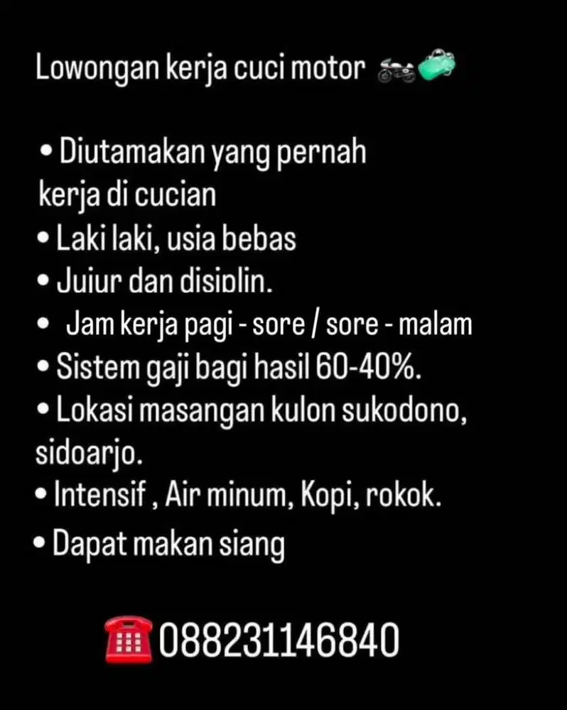 Lowongan kerja cuci motor