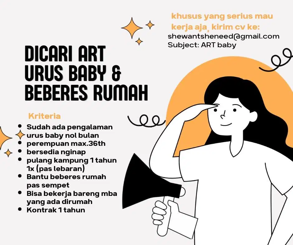Dicari ART urus baby Nol Bulan