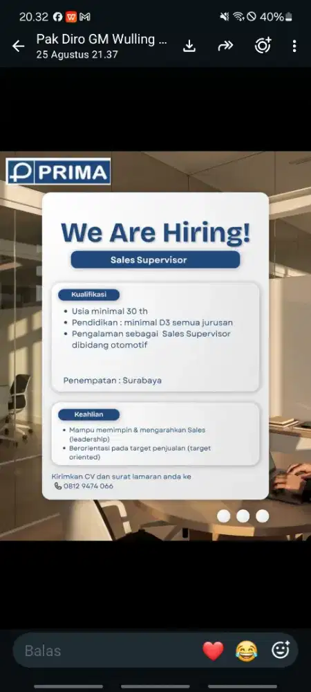 Dibutuhkan Supervisor Otomotif