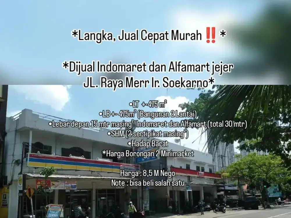 Raya MERR Indomaret Alfamart Dijual