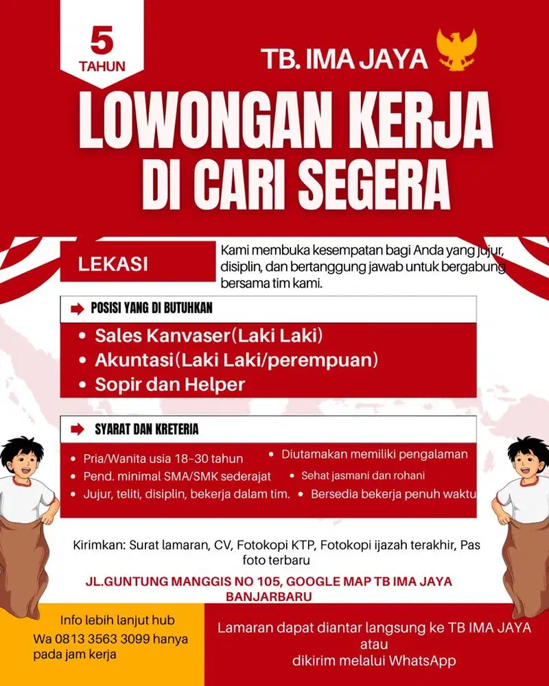 Di cari Akuntan, Sales, driver, helper