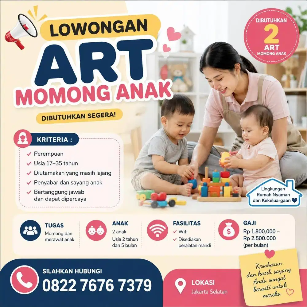 Dibutuhkan Segera ART Momong Anak Bayi Majikan Langsung Jaksel