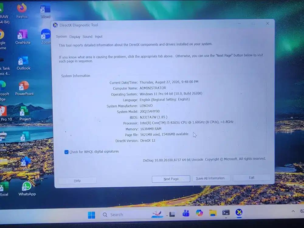 Lenovo Thinkpad X390 Intel Core I5 Gen 8, Ram 16, SSD 256 GB
