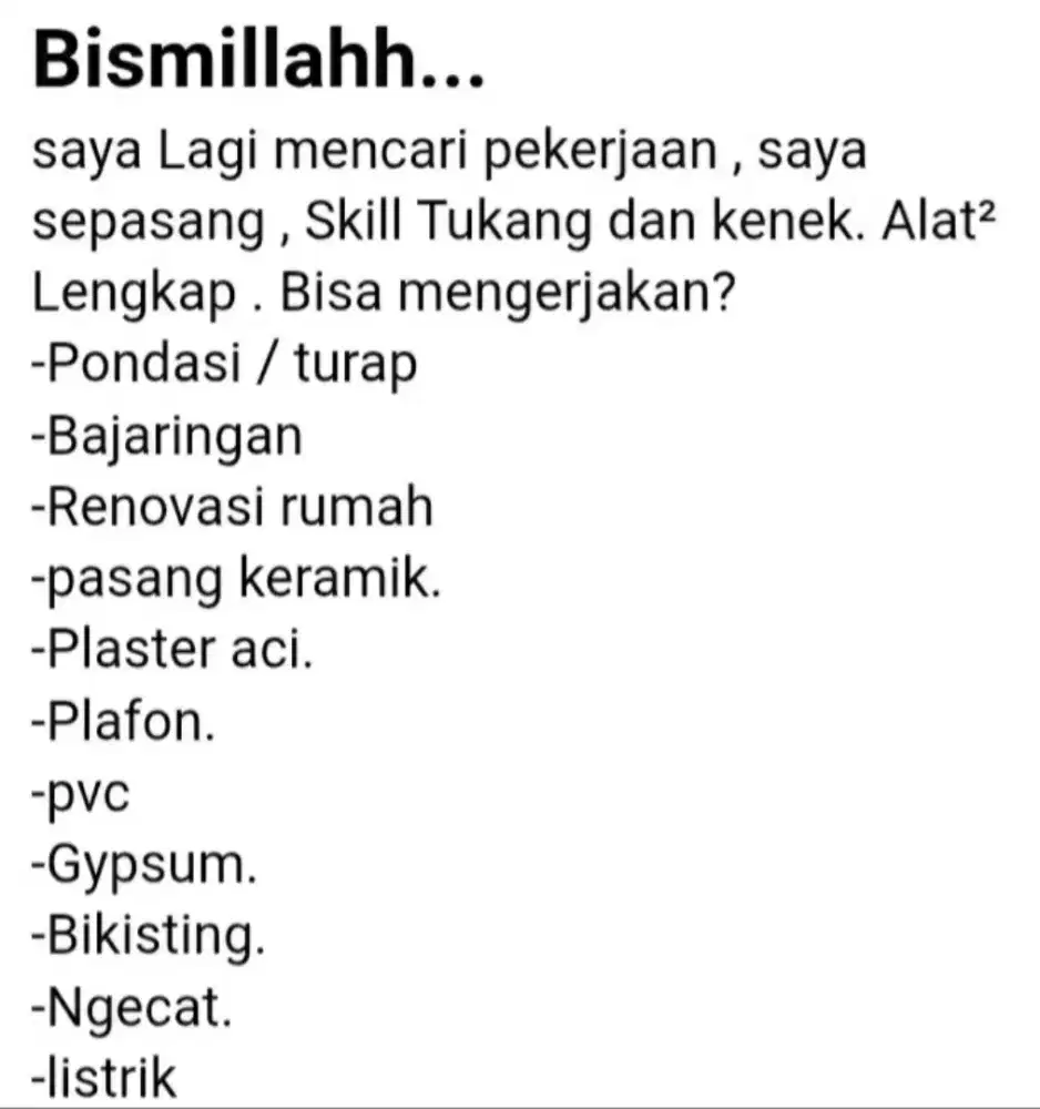 Jasa tukang bangunan + listrik