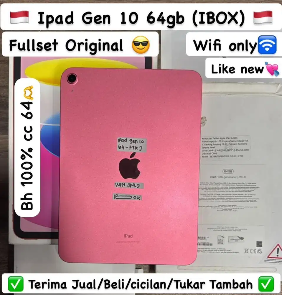 Ipad Gen 10 64 Gb Pink Ibox Batre 100%
