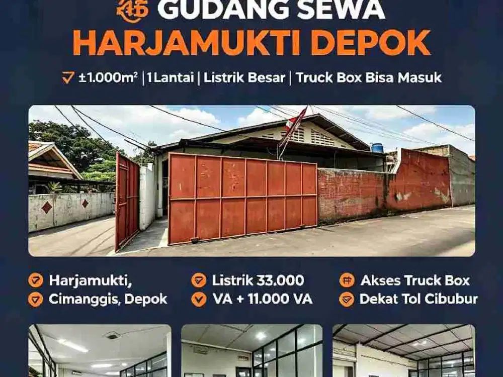 Gudang Sewa deket akses Tol Cibubur di Harjamukti Cimanggis Depok
