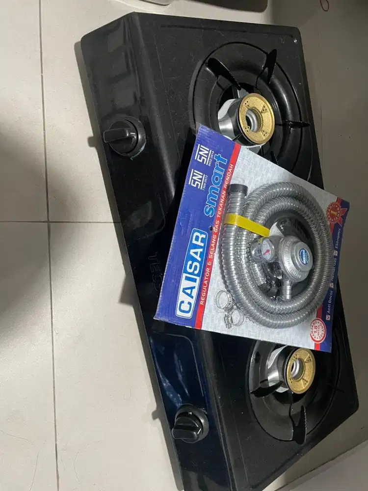Tecstar kompor gas 2 tungku & selang regulator stainless steel