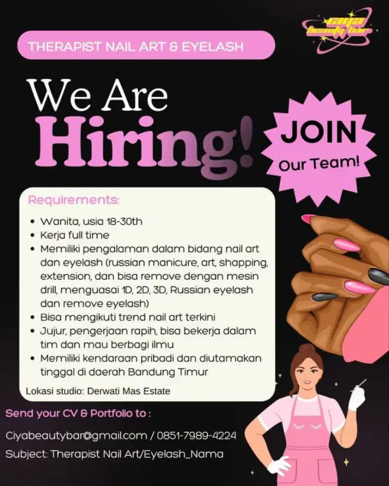 Dibutuhkan therapist Nail Art & Eyelash (Beauty Bar)