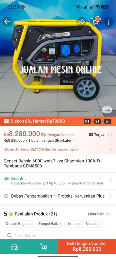 genset bensin 6000 Watt champion