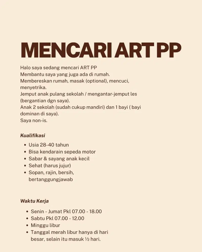 Mencari ART PP di Depok