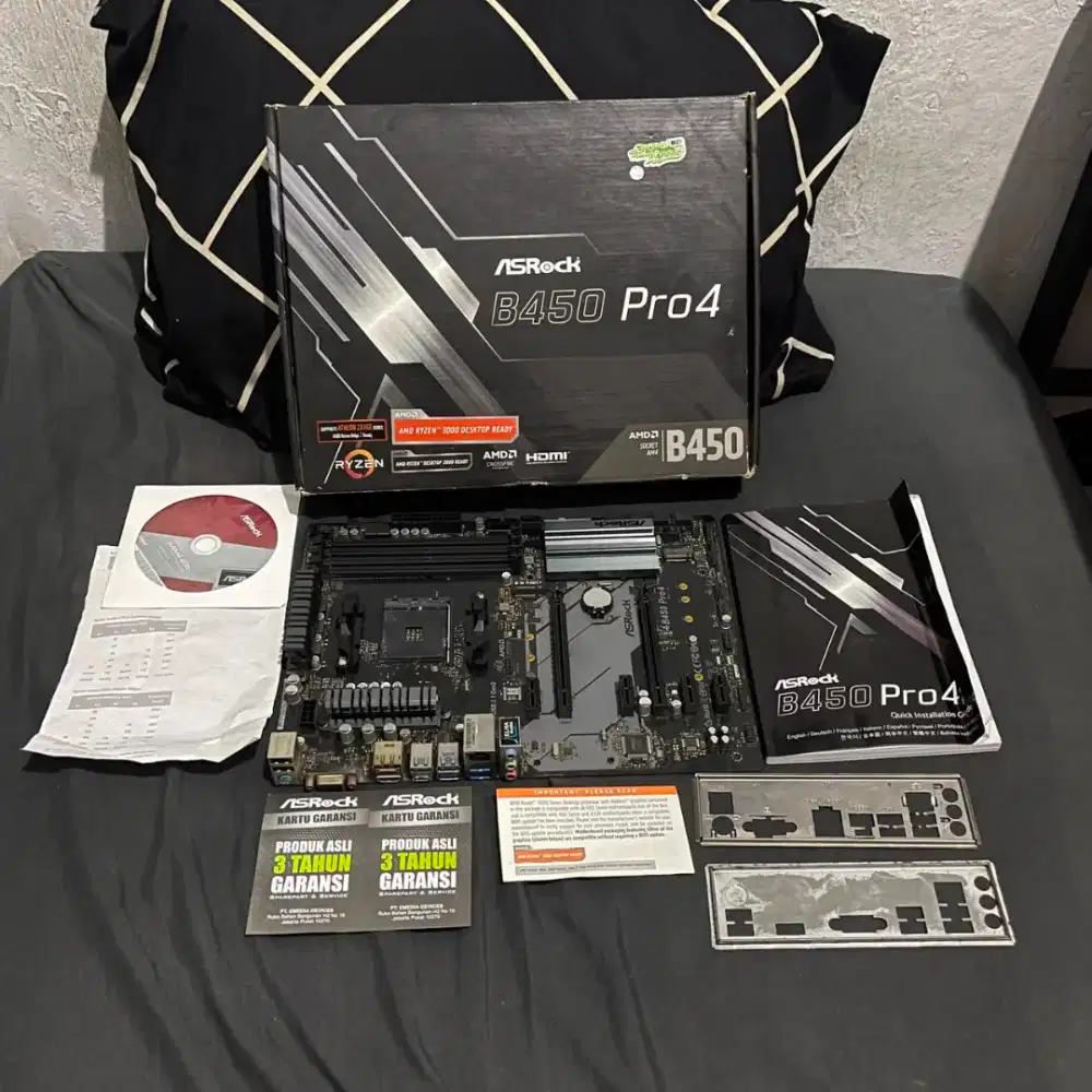 Motherboard Mobo ASRock B450 Pro4 Socket AM4 ATX Fullset