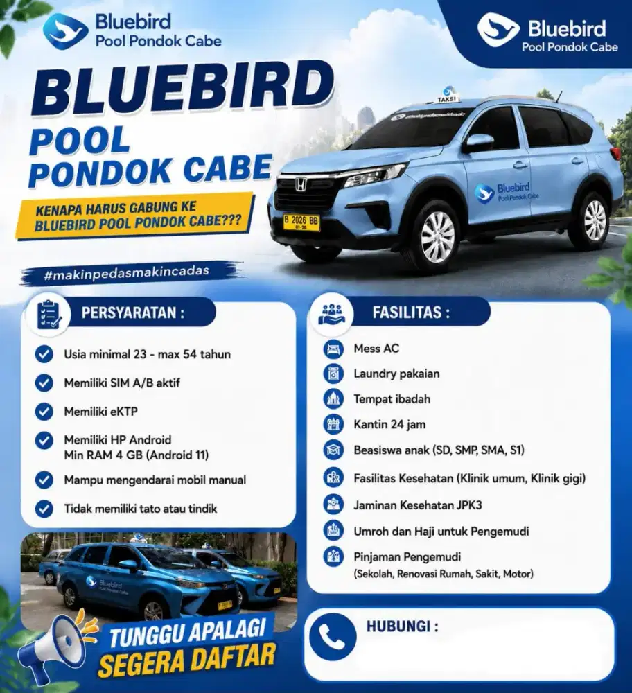 DIBUTUHKAN SEGERA PENGEMUDI TAKSI BLUE BIRD