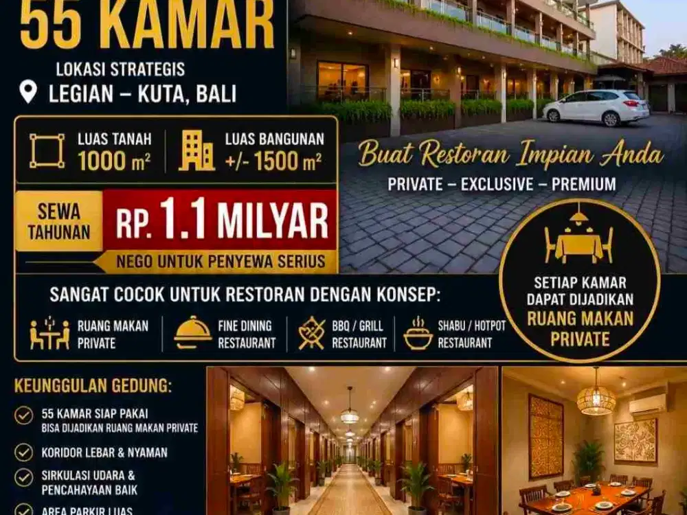 Rental hotel 10 are , 55 room Legian Kuta Bali