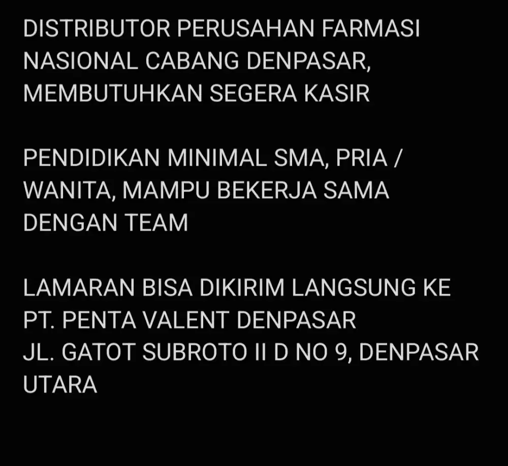 LOWONGAN KERJA KASIR