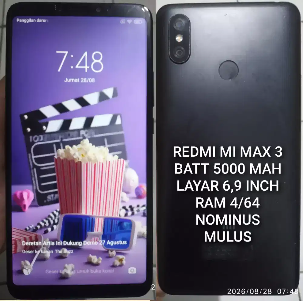 Redmi Mi Max 3 lyr 6,9 inch batre 5000 mah ram 4/64 nominus cod kranji