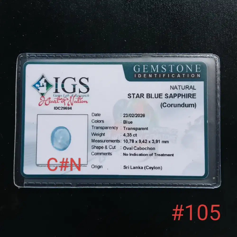 Batu permata natural star blue sapphire Sri Lanka,gem id card IGS
